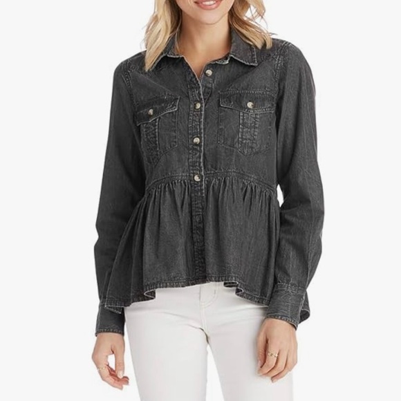 Mud Pie Tops - Mud Pie Hayden Black Peplum Denim Top Shacket